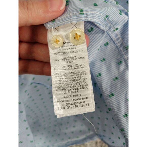 TED BAKER Button Up Short Sleeve Mens‎ Sz 6 US XL 44 Blue Stripe Dot 100% Cotton - Picture 7 of 10